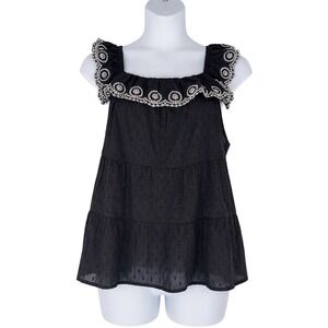 Old Navy 2X Black Embroidered Tiered Top Boho Cottagecore